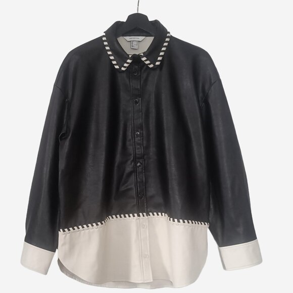 H&M Black and White Leather Jacket with Studded Collar - Picture 2 of 11